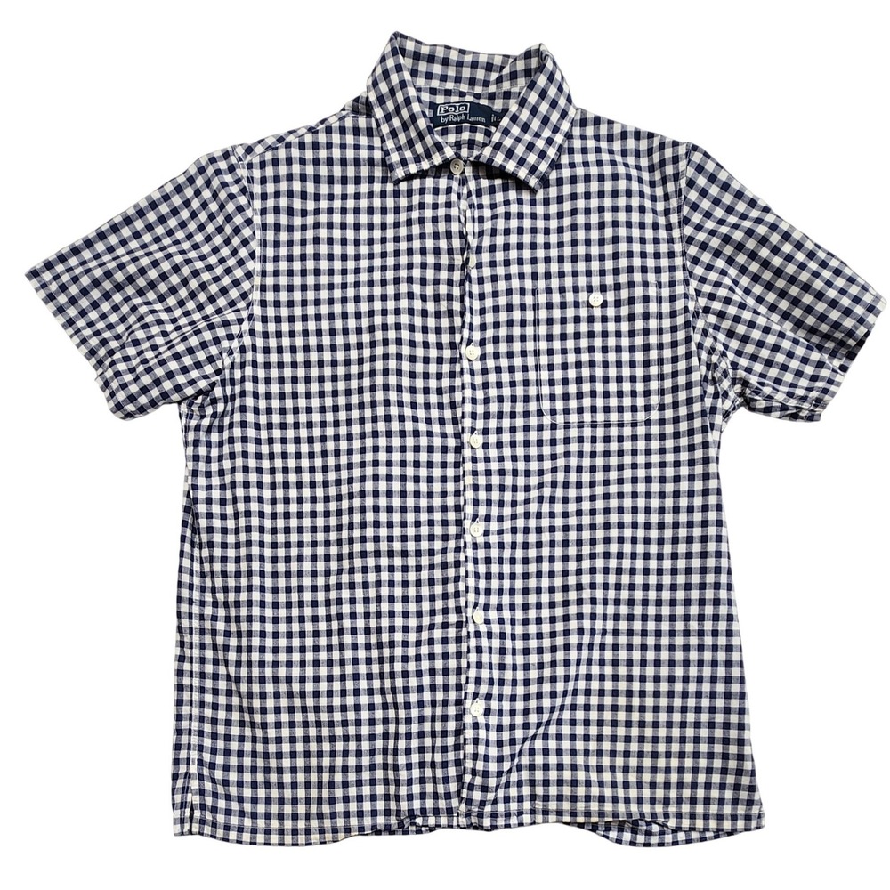 Polo Ralph Lauren Gingham Short Sleeve Button Down Shirt Navy White Mens Large